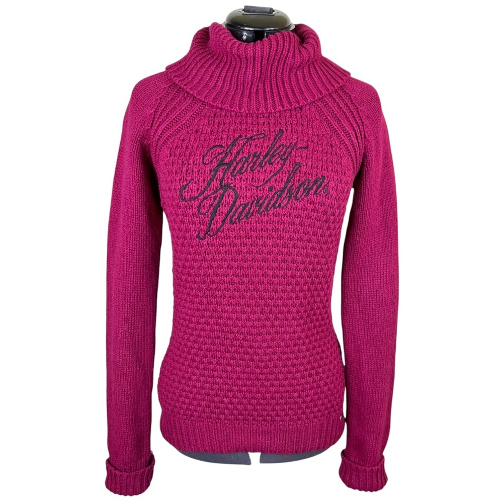 HARLEY DAVIDSON Embroidered Sweater Shirt XS S Small 2 4 6 Cable Knit Pink Wool